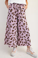 Easel Leopard Print Mineral Washed Terry Knit Pants in Mauve