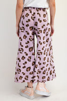 Easel Leopard Print Mineral Washed Terry Knit Pants in Mauve