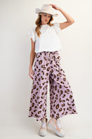 Easel Leopard Print Mineral Washed Terry Knit Pants in Mauve