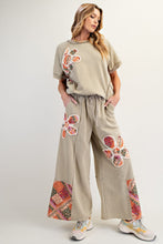 Load image into Gallery viewer, Easel Flower Patched Terry Knit Pants in Faded Olive
