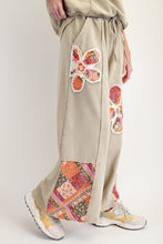 Load image into Gallery viewer, Easel Flower Patched Terry Knit Pants in Faded Olive
