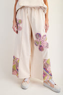 Easel Flower Patched Terry Knit Pants in Ecru