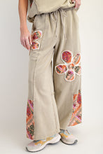 Load image into Gallery viewer, Easel Flower Patched Terry Knit Pants in Faded Olive
