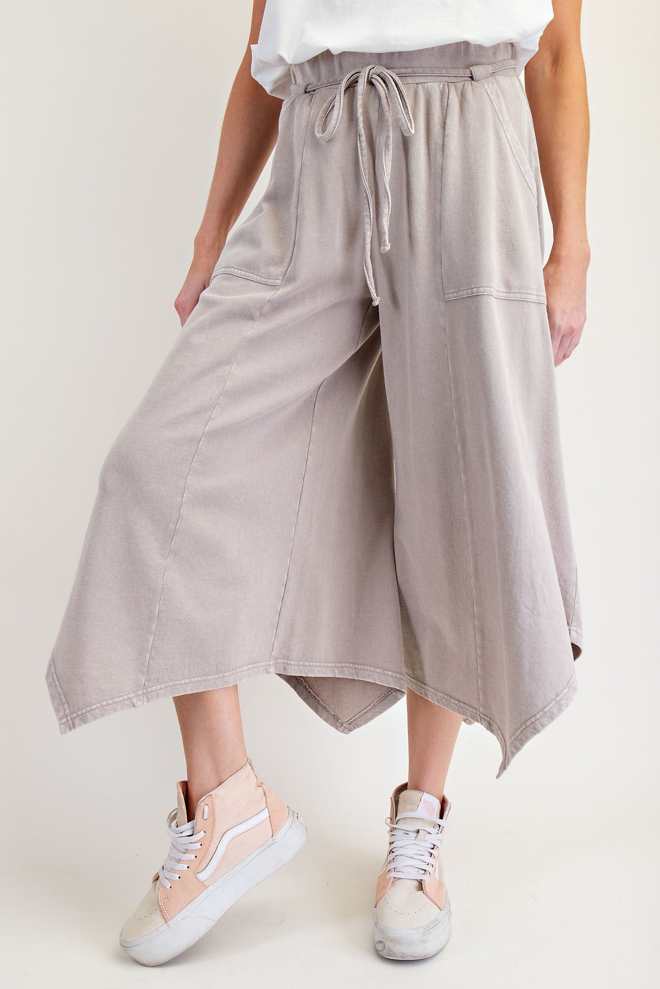 Easel Terry Knit Shark Bite Pants in Khaki – June Adel