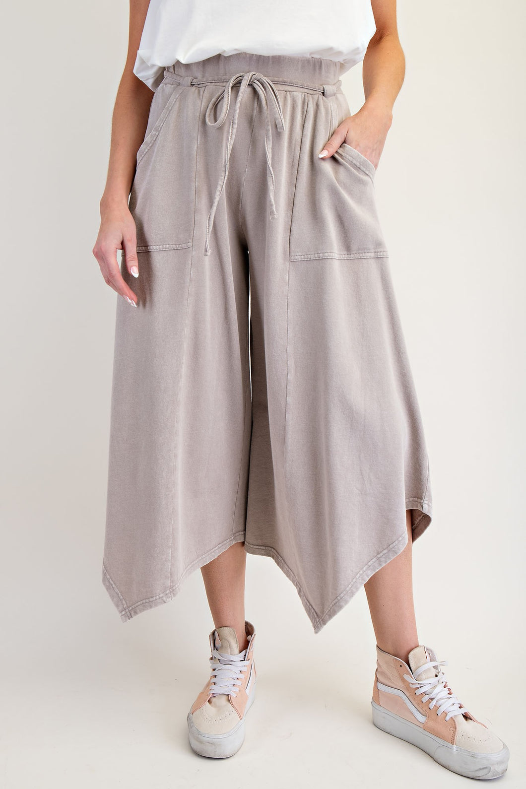 Easel Terry Knit Shark Bite Pants in Khaki