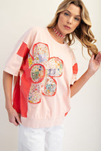 Load image into Gallery viewer, Easel Mineral Washed Color Block Flower Patched Top in Peach Coral
