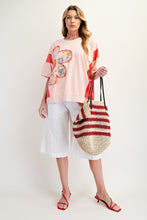 Load image into Gallery viewer, Easel Mineral Washed Color Block Flower Patched Top in Peach Coral
