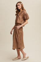 Listicle Eyelet Lace Top and Skirt Set in Mocha
