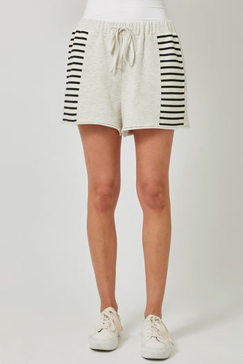 Mystree Stripe Inset Terry Shorts in Oatmeal (SHORTS ONLY)