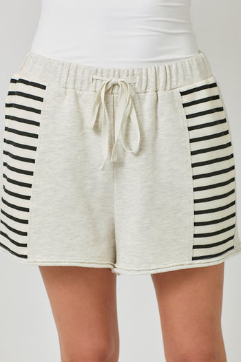 Mystree Stripe Inset Terry Shorts in Oatmeal (SHORTS ONLY)