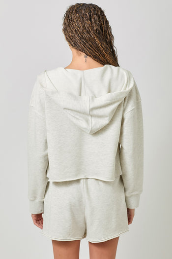 Mystree Cropped Dolman Sleeve Terry Hoodie Top in Oatmeal (TOP ONLY)