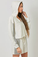 Mystree Cropped Dolman Sleeve Terry Hoodie Top in Oatmeal (TOP ONLY)
