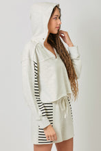 Load image into Gallery viewer, Mystree Cropped Dolman Sleeve Terry Hoodie Top in Oatmeal (TOP ONLY)
