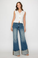 Wisteria Lane Mid Rise Full Length Cuffed Denim Jeans in Medium