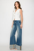 Wisteria Lane Mid Rise Full Length Cuffed Denim Jeans in Medium