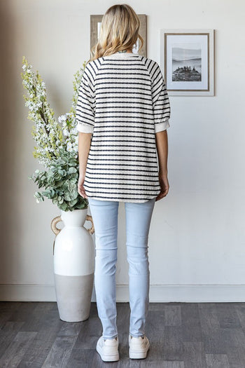 7th Ray Striped Textured Raglan Top in Navy