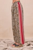 BiBi Leopard Pants with Contrasting Stripe Print Sides in Leopard/Crimson ON ORDER