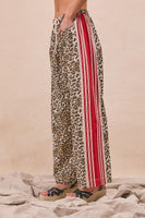 BiBi Leopard Pants with Contrasting Stripe Print Sides in Leopard/Crimson ON ORDER