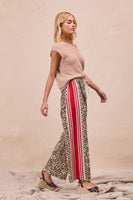 BiBi Leopard Pants with Contrasting Stripe Print Sides in Leopard/Crimson ON ORDER