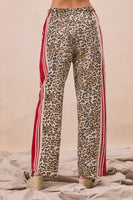 BiBi Leopard Pants with Contrasting Stripe Print Sides in Leopard/Crimson ON ORDER