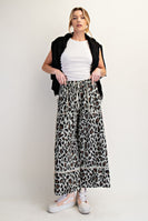 Easel Leopard Print Terry Knit Pants in Sage Grey