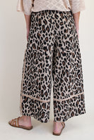 Easel Leopard Print Terry Knit Pants in Mushroom