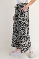 Easel Leopard Print Terry Knit Pants in Sage Grey