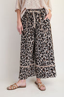 Easel Leopard Print Terry Knit Pants in Mushroom
