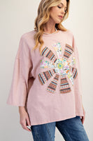 Easel Mixed Print SUN Patched Top in Dusty Rose