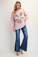 Easel Mixed Print SUN Patched Top in Dusty Rose