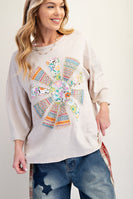 Easel Mixed Print SUN Patched Top in Mushroom