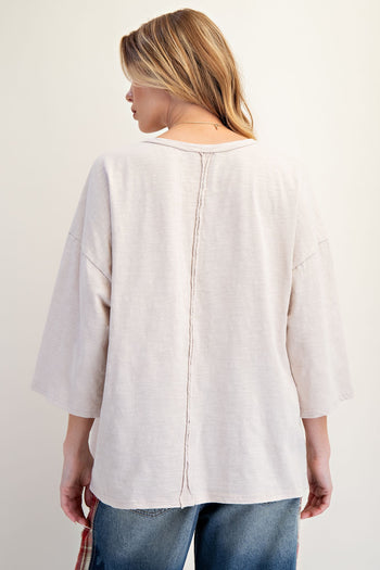 Easel Mixed Print SUN Patched Top in Mushroom