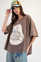 Easel Mineral Washed Top with Studded Western Graphic Patch in Ash Mocha