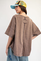 Easel Mineral Washed Top with Studded Western Graphic Patch in Ash Mocha