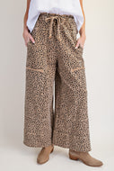 Easel Animal Print Terry Knit Pants in Camel