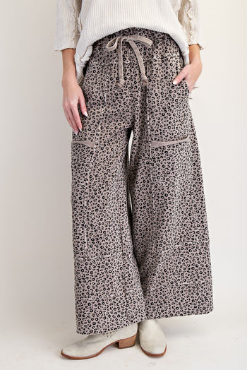 Easel Animal Print Terry Knit Pants in Ash Mocha ON ORDER