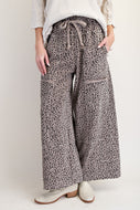 Easel Animal Print Terry Knit Pants in Ash Mocha