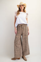 Easel Animal Print Terry Knit Pants in Camel ON ORDER