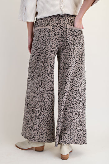Easel Animal Print Terry Knit Pants in Ash Mocha ON ORDER