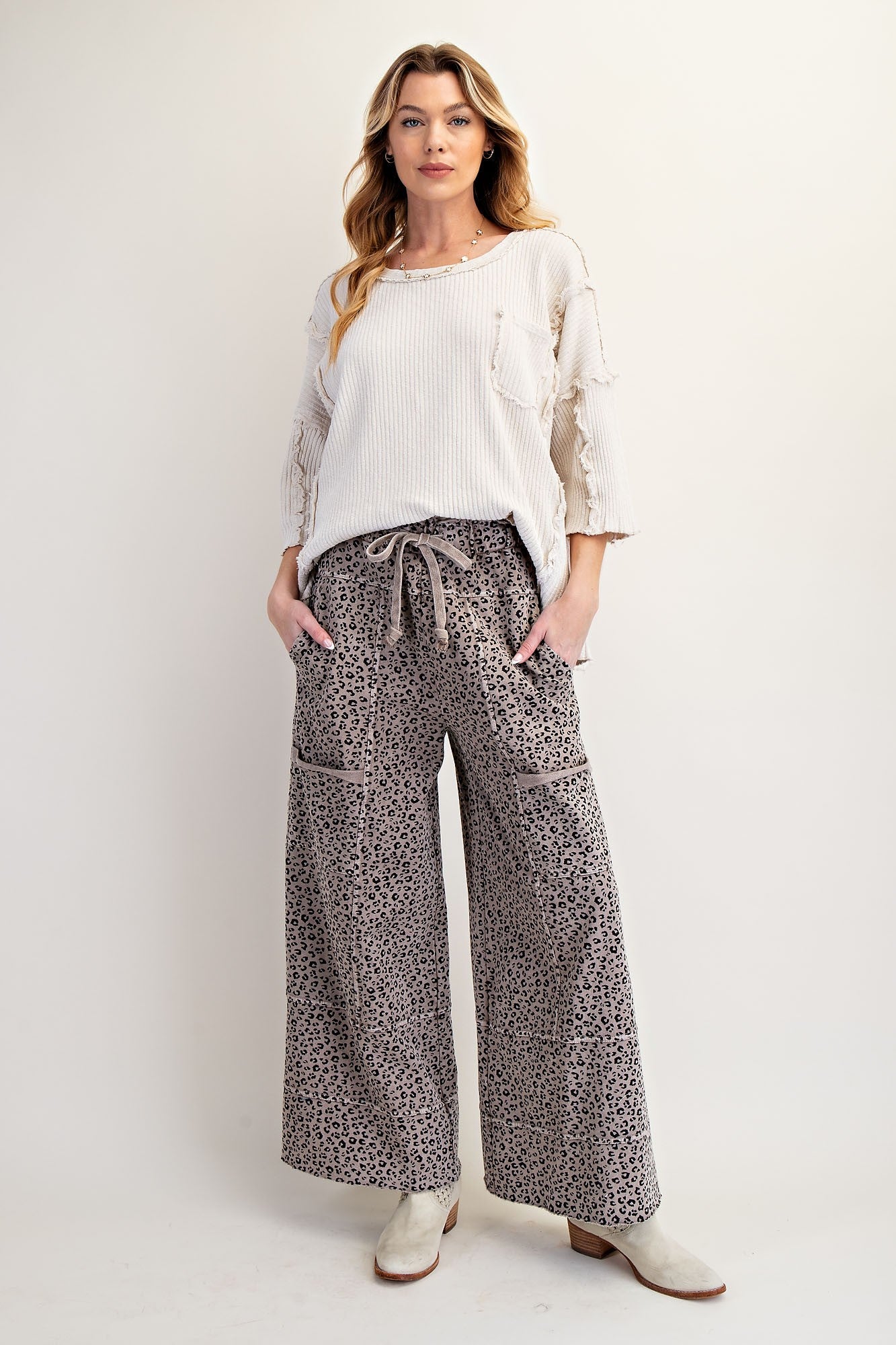 Easel Animal Print Terry Knit Pants in Ash Mocha – June Adel