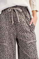 Easel Animal Print Terry Knit Pants in Ash Mocha ON ORDER