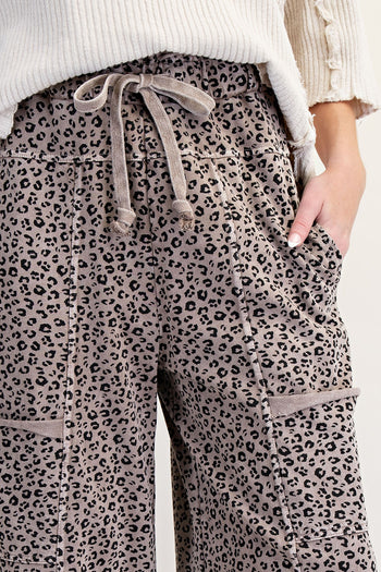 Easel Animal Print Terry Knit Pants in Ash Mocha ON ORDER