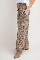 Easel Animal Print Terry Knit Pants in Camel ON ORDER