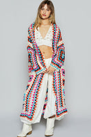 POL Open Front Crochet Granny Square Patterned Cardigan in Beige Multi ON ORDER