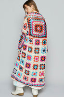 POL Open Front Crochet Granny Square Patterned Cardigan in Beige Multi ON ORDER