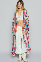 POL Open Front Crochet Granny Square Patterned Cardigan in Beige Multi ON ORDER