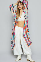 POL Open Front Crochet Granny Square Patterned Cardigan in Beige Multi ON ORDER