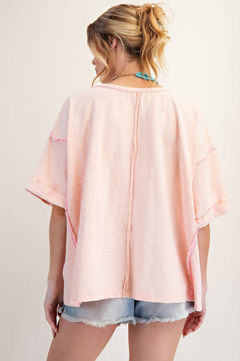 Easel OVERSIZED Top with Mixed Raised Flower Patch in Blush