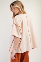 Easel OVERSIZED Top with Mixed Raised Flower Patch in Natural