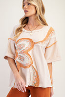 Easel OVERSIZED Top with Mixed Raised Flower Patch in Natural